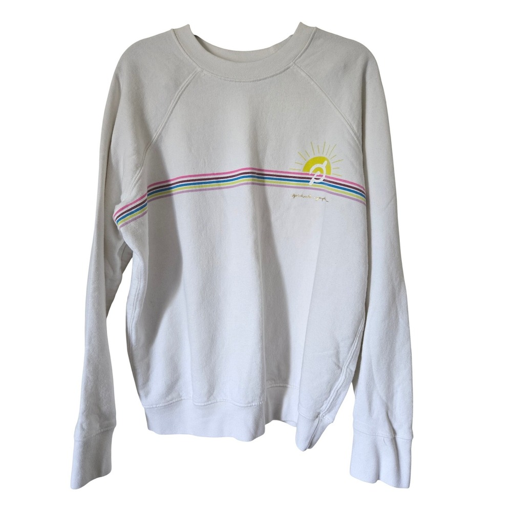 Spiritual Gangster x Peloton Womens White Rainbow Sun Logo Sweatshirt Medium